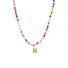 Colorful Beaded Heart Letter Necklace with Pearl Elements Stainless Steel Pendant Jewelry TR2146-14-1