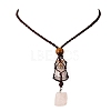 Natural Rose Quartz Macrame Pouch Pendant Nylon Cord Adjustable Necklaces NJEW-JN05345-02-2