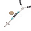 Natural Lava Rock & Synthetic Green Turquoise Rosary Bead Necklace NJEW-TA00041-02-4