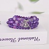 Natural Weathered Agate Round Beaded Wrap Bracelet with Alloy Ohm/Aum Lotus AJEW-PH00503-01-5