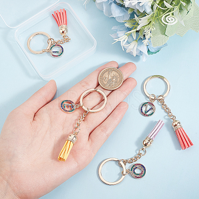 4Pcs 4 Styles Alloy Colorful Rhinestone Keychain KEYC-WR0001-25-1