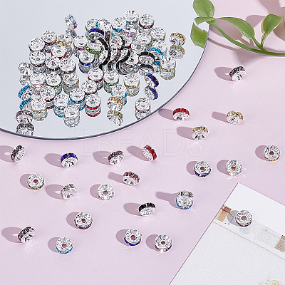 160Pcs 10 Colors Brass Rhinestone Spacer Beads RB-ME0001-02-1