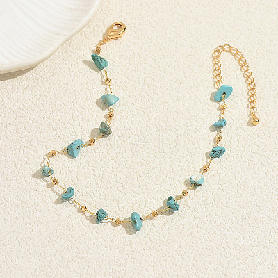 Beach Natural Turquoise Chip Beads Brass Anklets for Women GS4287-1-1
