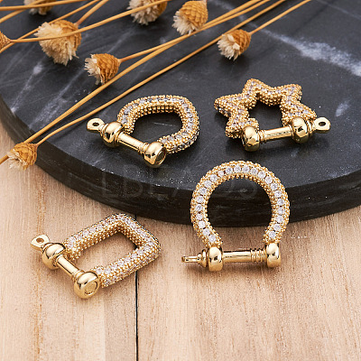 4Pcs 4 Style Brass Micro Pave Clear Cubic Zirconia D-Ring Anchor Shackle Clasps ZIRC-PJ0001-02-1