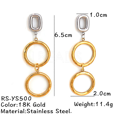 Two Tone 304 Stainless Steel Dangle Stud Earrings WG213BB-05-1