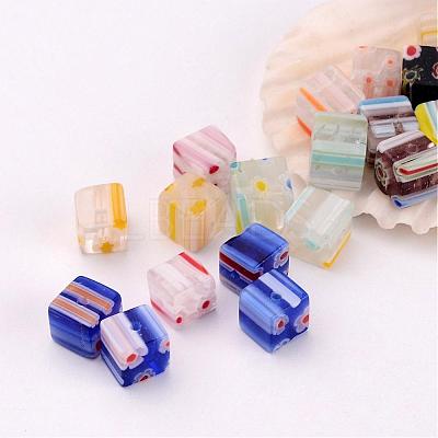 Handmade Millefiori Glass Cube Beads X-LK-P014-M-1