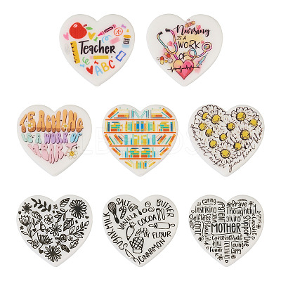 8Pcs 8 Style Heart Silicone Focal Beads SIL-TA0001-70-1