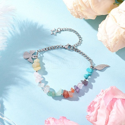 Natural & Synthetic Mixed Gemstone Chip Beaded Bracelets BJEW-JB12532-01-1