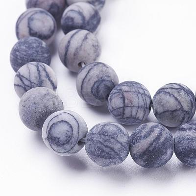 Natural Black Silk Stone/Netstone Beads Strands G-F520-57-6mm-1