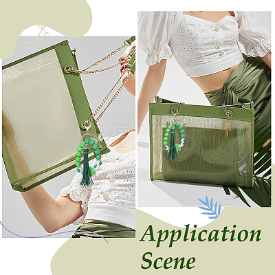 1Pc Butterfly with Clover Silicone & Imitation Leather Tassel Keychains HJEW-BM0001-89-1