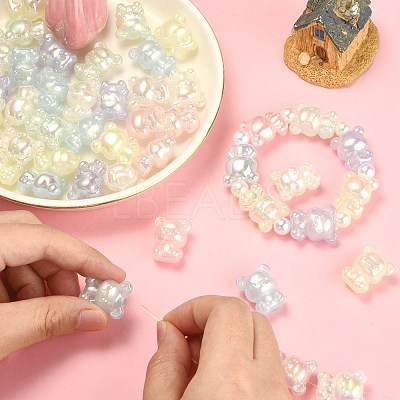 60Pcs 6 Colors UV Plating Rainbow Iridescent Acrylic Beads PACR-CJ0001-22-1