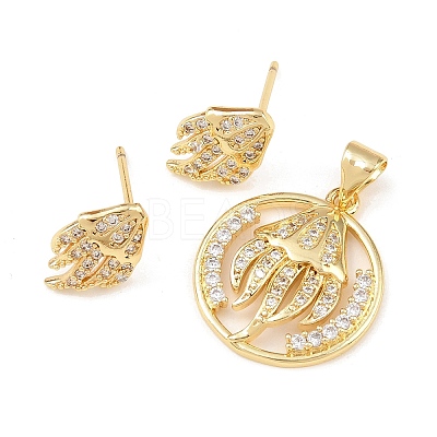 Brass Micro Pave Cubic Zirconia Pendant & Stud Earrings Sets for Women SJEW-F227-01L-G-1