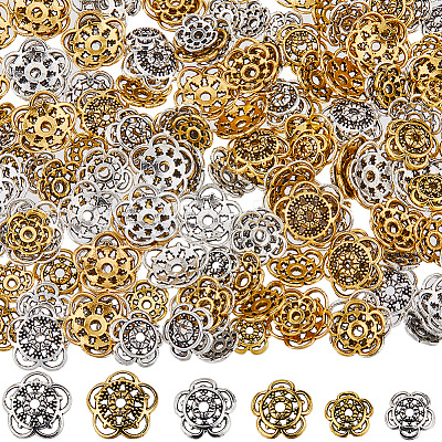 180Pcs 6 Style Tibetan Style Alloy Flower Bead Caps FIND-SC0008-77-1