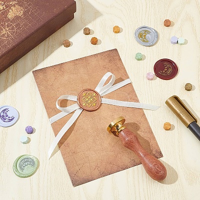 Brass Wax Seal Stamp with Wood Handle AJEW-WH0412-0288-1