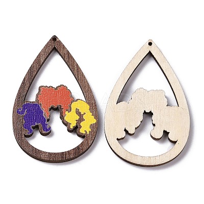 Halloween Theme Single Face Printed Aspen Wood Big Pendants WOOD-G015-04C-1