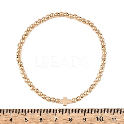 Synthetic Non-magnetic Hematite Round and Religion Cross Beaded Stretch Bracelets for Women BJEW-JB14406-01-1