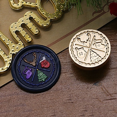 Christmas Series Wax Seal Brass Stamp Head AJEW-M037-01G-28-1