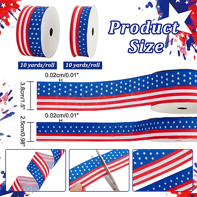 2 Rolls 2 Styles Independence Day Polyester Ribbon OCOR-NB0001-70-1