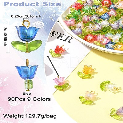 90Pcs 9 Colors Acrylic Lampwork Pendants PALLOY-CJ00048-1