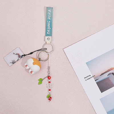 Strawberry & Leaf & Flower Handmade Lampwork Mobile Straps HJEW-WH0007-31-1