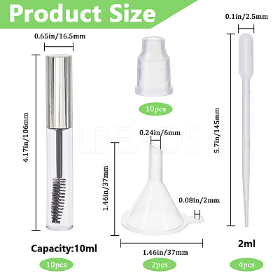 10Pcs DIY Plastic Empty Eyelash Bottle with 4Pcs 2ml Disposable Plastic Dropper with 2Pcs Mini Transparent Plastic Funnel Hopper MRMJ-GF0001-53C-1