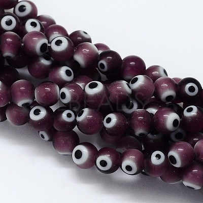 Handmade Evil Eye Lampwork Round Bead Strands LAMP-L055-8mm-04-1