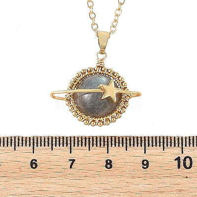 Natural Labradorite Copper Wire Wrapped Planet Pendant Brass Cable Chain Necklaces for Women NJEW-TA00260-04-1
