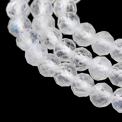 Faceted Round Natural Rainbow Moonstone Bead Strands G-F289-05-1