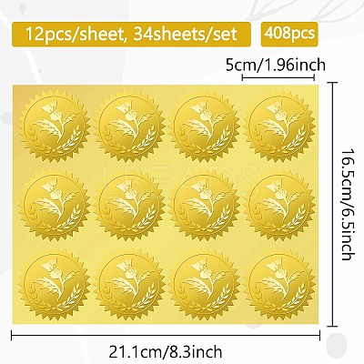 34 Sheets Self Adhesive Gold Foil Embossed Stickers DIY-WH0509-052-1