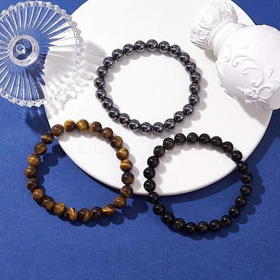 3Pcs 3 Styles Natural & Synthetic Mixed Gemstone Round Beaded Stretch Bracelets Set BJEW-JB10139-05-1