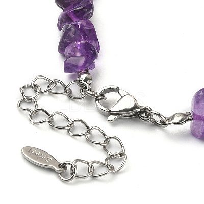 Natural Amethyst Chips Beaded Necklace & Stretc Bracelet SJEW-JS01281-01-1