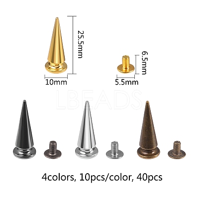 40Ssets 4 Colors Alloy Spikes Screwback Studs PALLOY-SZ0001-24-1