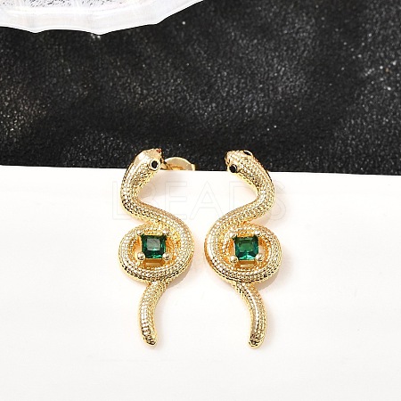 Snake Brass Micro Pave Cubic Zirconia Stud Earrings EJEW-A135-09G-1