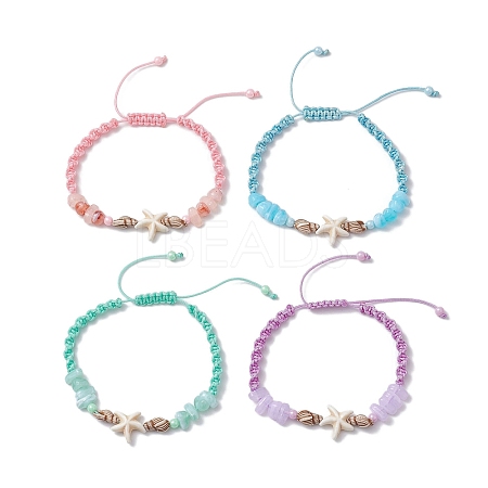 4Pcs Adjustable Synthetical Turquoise Starfish Braided Bead Bracelets BJEW-JB10225-1