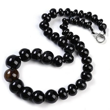 Natural Dyed & Heated Black Agate Rondelle Graduated Beaded Necklaces for Women Men NJEW-K388-02D-1