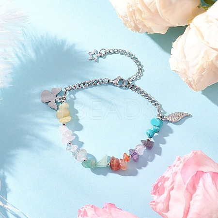 Natural & Synthetic Mixed Gemstone Chip Beaded Bracelets BJEW-JB12532-01-1