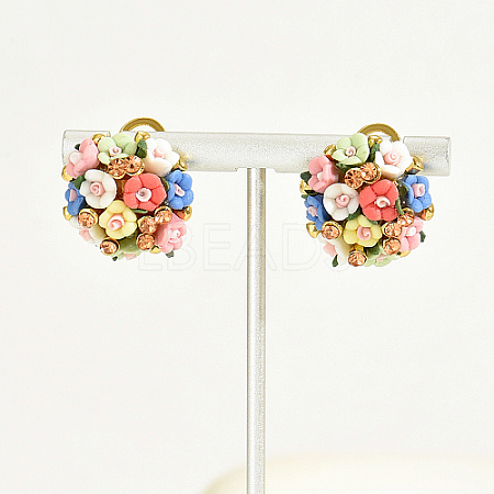Plastic 3D Flower Hoop Earrings with Cubic Zirconia XJ8294-2-1