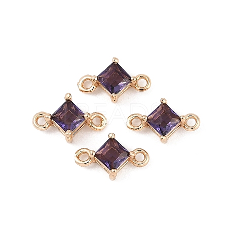 Brass Pave Glass Rhombus Links Connector Charms GLAA-Q088-001G-1