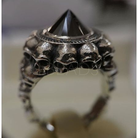 Jet Rhinestone Cone Chunky Finger Ring SKUL-PW0002-020A-02AS-1