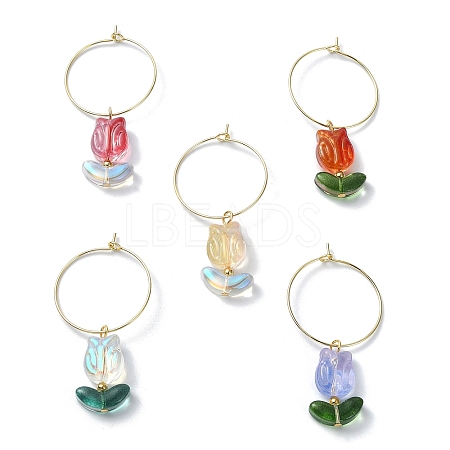 Transparent Glass Tulip Flower Wine Glass Charms AJEW-TA00018-1