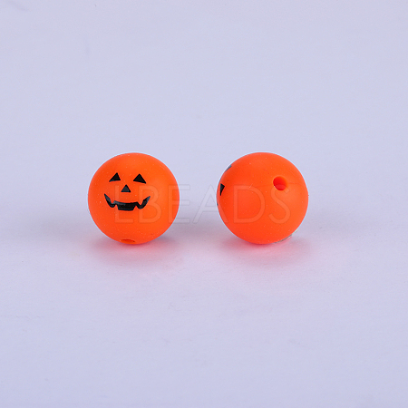 Printed Round with Ghost Pattern Silicone Focal Beads SI-JX0056A-128-1