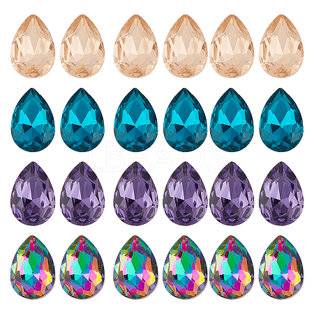 24pcs 4 Colors Faceted Teardrop K9 Glass Rhinestone Cabochons RGLA-CA0001-04-1