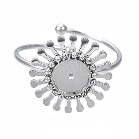 Non-Tarnish 304 Stainless Steel Open Cuff Finger Ring Cabochon Settings STAS-T060-14P-1