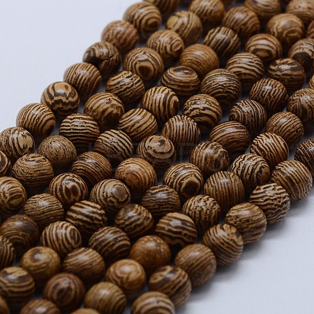 Natural Wenge Wood Beads Strands WOOD-F006-02-10mm-1