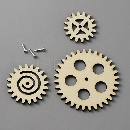 Unfinished Wood Gear Sets AJEW-WH0258-672-1