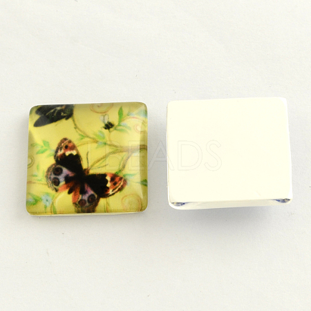 Natural Biological Theme Lively Butterfly Pattern Glass Flatback Square Cabochons for DIY Projects X-GGLA-S022-10mm-30S-1