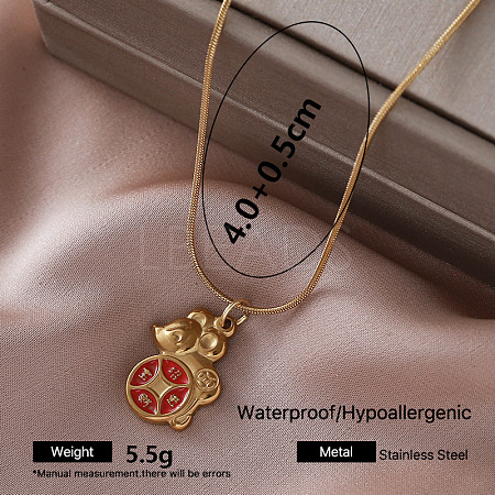 Vintage 304 Stainless Steel Enamel Mouse Pendant Necklaces for Women SV9292-6-1