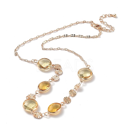 Flat Round Glass Pendant Necklaces with Brass Chains NJEW-A015-20KCG-1