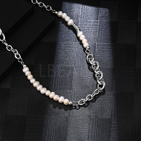 Stainless Steel Imitation Pearl Necklaces for Unisex KU6106-1