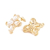 Clover Brass Pave Clear Cubic Zirconia & Freshwater Pearl Stud Earrings for Women EJEW-G391-01G-3